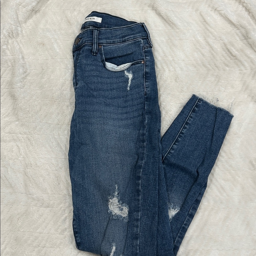 Pacsun Distressed Skinny Jeans in Dark Blue Wash